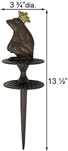 BestNest Esschert Cast Iron Frog Prince Garden Hose Guides, 2-Pack Decorative Staked Hose Protectors with Crowned Frog Toppers, Heavy-Duty Cast Iron Scrollwork Hose Guide Set