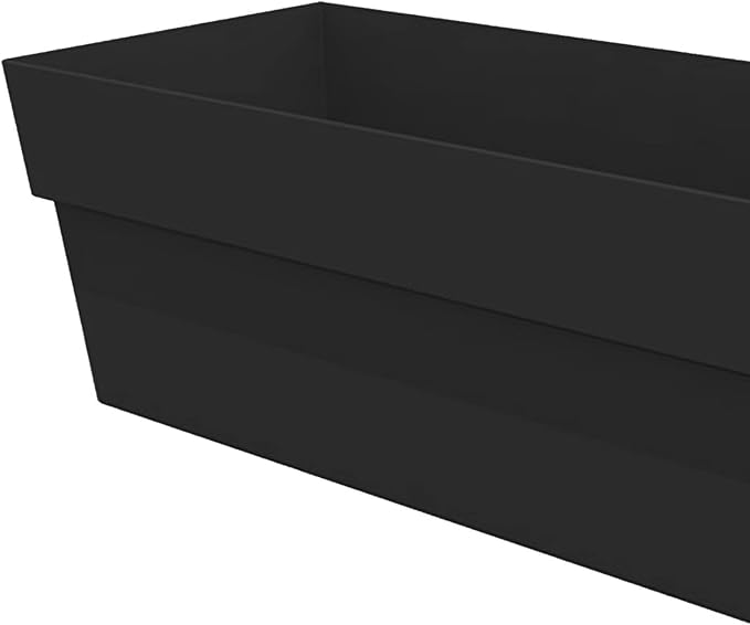 Bloem Finley Deck Rail Rectangle Planter: 24" - Black - Matte Finish, Fits Rail Sizes 3"-6", 100% Recycled Plastic Box, for Indoor and Outdoor Use, Gardening, 7.5 Gallon Capacity