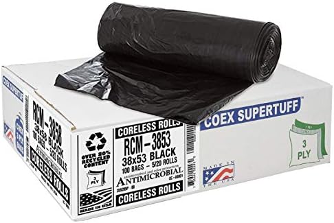 Aluf Plastics 44 Gallon 1.5 MIL (eq) Black Heavy Duty Trash Bags - 38" x 53" - Pack of 100 - For Construction, Industrial, Outdoor, Commercial