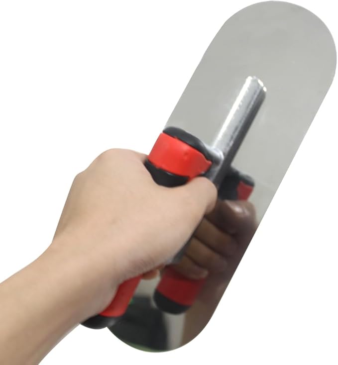 Concrete Tools Stainless Steel Pool Trowel, 10" x 3" Masonry Hand Tool with Soft Grip Handle, Lightweight, Plastering Trowel for Drywall Plastering Construction, Round End (Small:10"L x 3"W)