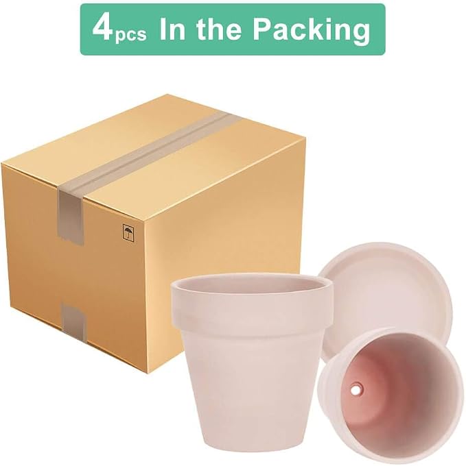 vensovo 6 Inch Pink Terracotta & Clay Pots for Plant with Saucer - 4 Pack Medium Terra Cotta Planter with Drainage Hole, Flowerpot for Indoor Outdoor Plants, Crafts, Wedding Favor