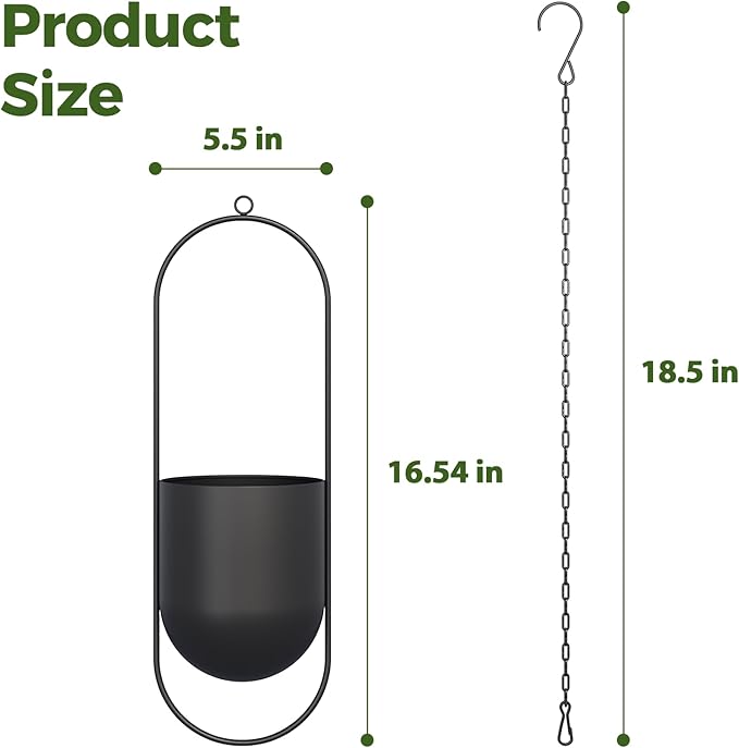 Bamworld Black Hanging Planters for Indoor Outdoor Plants Metal Hanging Pots for Plants 5.5 Inch Modern Hanging Baskets Window Plant Hanger Ceiling Hanging Flower Pots with Chain for Wall Decor
