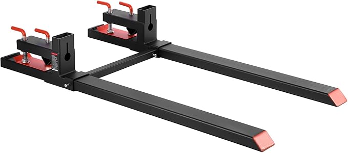 VEVOR Pallet Forks, 4000 lbs Clamp on Pallet Forks, 60-Inch Total Length Heavy-Duty Tractor Fork with Adjustable Stabilizer Bar for Tractor Attachments, Loader Bucket, and Skid Steer, Black
