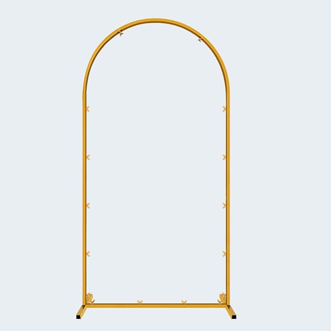 Hemmotop 6FT Arch Backdrop Stand for Party, Ceremony, Metal Arch Frame with Ground Stakes, Gold Photo Back Drop Stand for Bridal Shower, Birthday, Photo Booth, Garden Decoration, Baby Shower