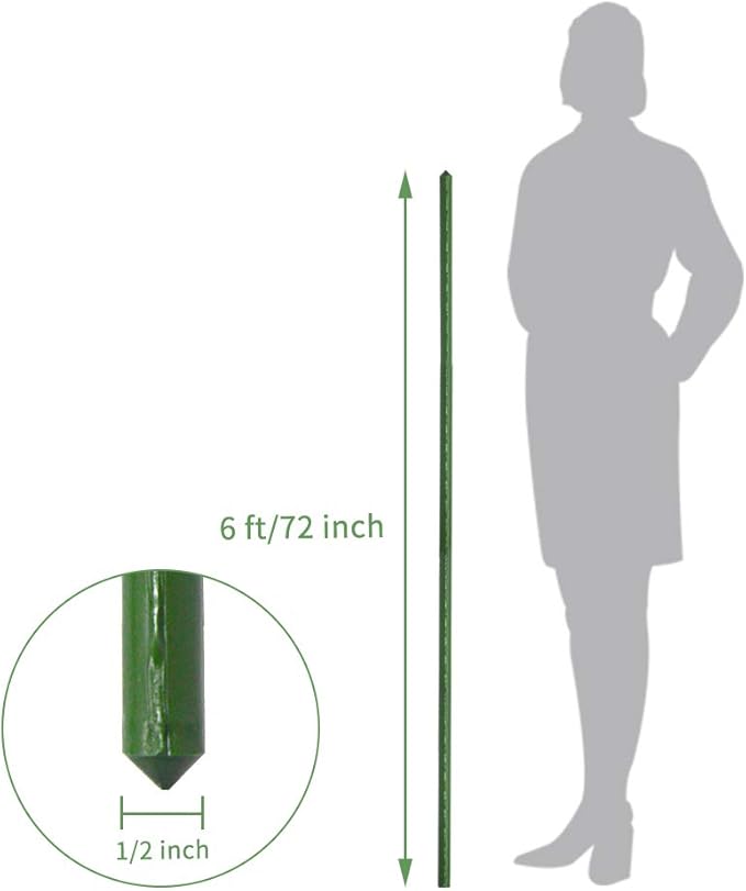 Growsun 6ft Tomato Stakes Plant Stake Supports Garden Fences Trellis Metal Plastic Coated Plant Cage Supports Climbing, Pack of 50
