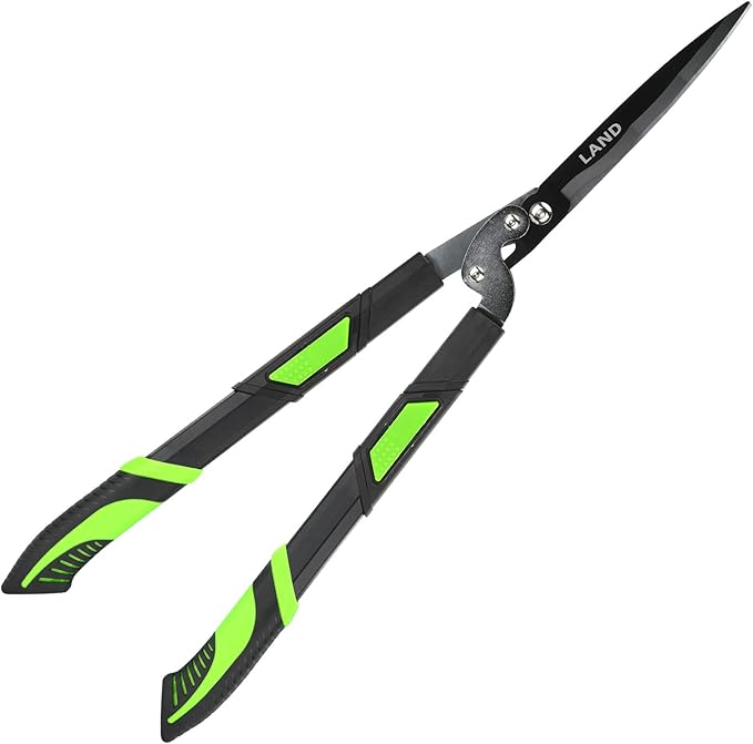 LAND Heavy Duty Telescopic Hedge Shears with Wavy Blade and Extendable to 29"-38" Steel Handles. Extendable Manual Hedge Clippers for Trimming Borders, Boxwood, and Tall Bushes.
