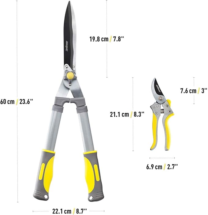 Jardineer 2Pack Hedge Shears & Pruners Set, 23.6'' Hedge Clippers for Trimming Bushes, Thick Branches, Borders, Handhled Shrub Trimmer with High Carbon Steel Wavy-Blade and Ergonomic TPR Grip