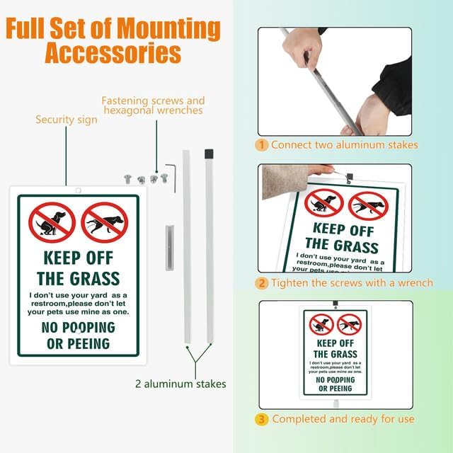 Keep Off The Grass No Pooping Or Peeing Yard Sign With Stake No Dogs Poop Reflective Aluminum Yard Signs Rust Free For Lawn Garden Outdoor Signs (8x12) IN