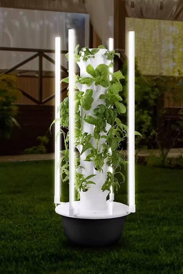 GRETEGO G&GO Hydroponics Growing System Kit with LED Grow Lights, Aero Gardening System, Hydroponic Tower, 28 Net Pots, Tomato, Green Salad, Strawberry Tower for Your Indoor Vegetable Garden