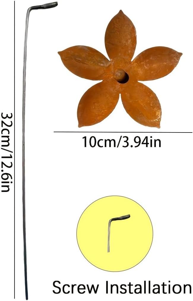 Rustic Metal Coneflower Garden Stakes, Set of 3, Rusted Iron Daisy Yard Art, 12.6x4 Inch, Weather-Resistant Lawn Pathway, Patio Decor (Metallic)