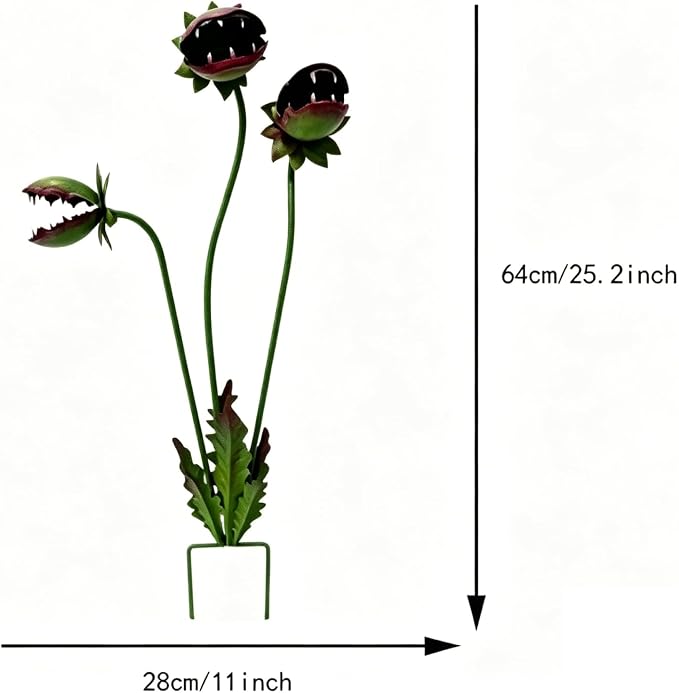 Metal Carnivorous Plant Garden Stake, Handmade Iron Venus Flytrap Yard Art, 25.2" Whimsical Flower Outdoor Sculpture for Garden Patio Lawn, Unique Gardener Gift