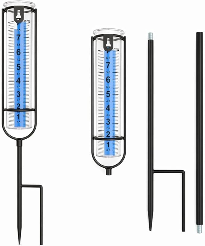 Rain Gauge Outdoor, 7 Inch Freeze Proof Rain Gauges for Yard, Large Clear Numbers Plastic Rain Measure Gauge with Metal Stake, Decorative Water Gauge for Garden Lawn Patio