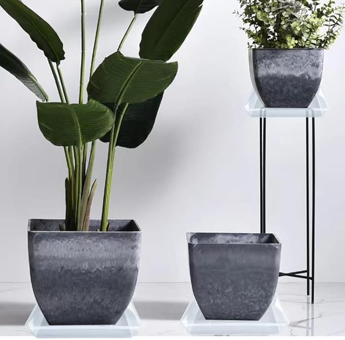 LWALRS Square Plant Saucer 14 Inch 5 Pack, Sturdy Clear Plastic Flower Plant Pot Saucer, Square Planters for Indoors and Outdoors Plants, Garden Plant Saucers for Pots Plant Trays.