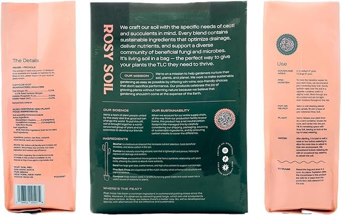 Rosy Soil Cactus Soil – Organic Succulent Potting Mix, Chunky Fast Draining, Peat-Free, Root Boosting Mix for AloeVera, Cacti, Indoor Succulents - 4qt, Pack of 2