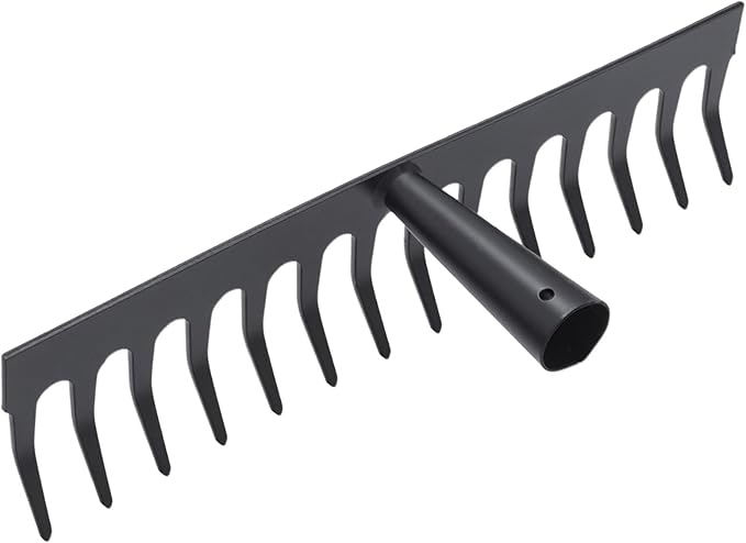 Heavy-Duty Metal Rake Head, 14-Tine Rake Head for Lawn Care, Replacement Rake Head for Leveling Soil and Clearing Debris