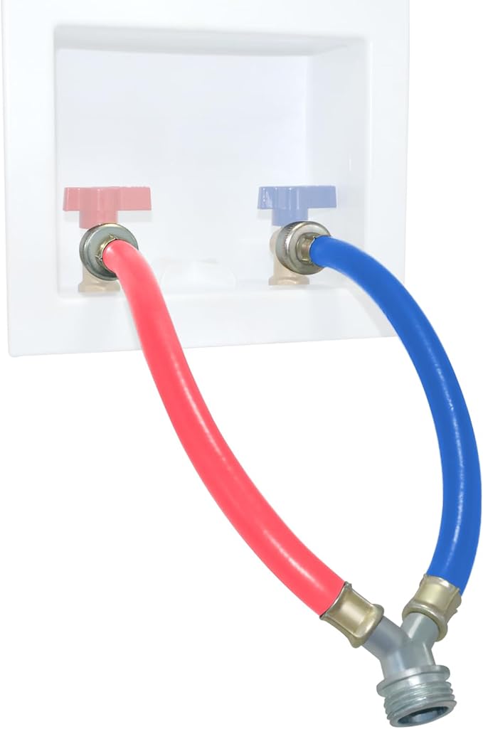 Rubber Washing Machine Y Mixer Hose Connector, Hot and Cold Color Coded, 3/4" Fittings, 1 ft (12") Length 2PACK