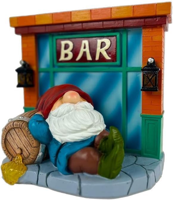WINTS Solar Garden Gnomes,Funny Tavern Gnome Statue for Outdoor Decor with Light-Up Barrel for Lawn, Patio, Yard, Balcony–Gift for Lovers,Mom,Friends,Husband for Father's Day & Birthday
