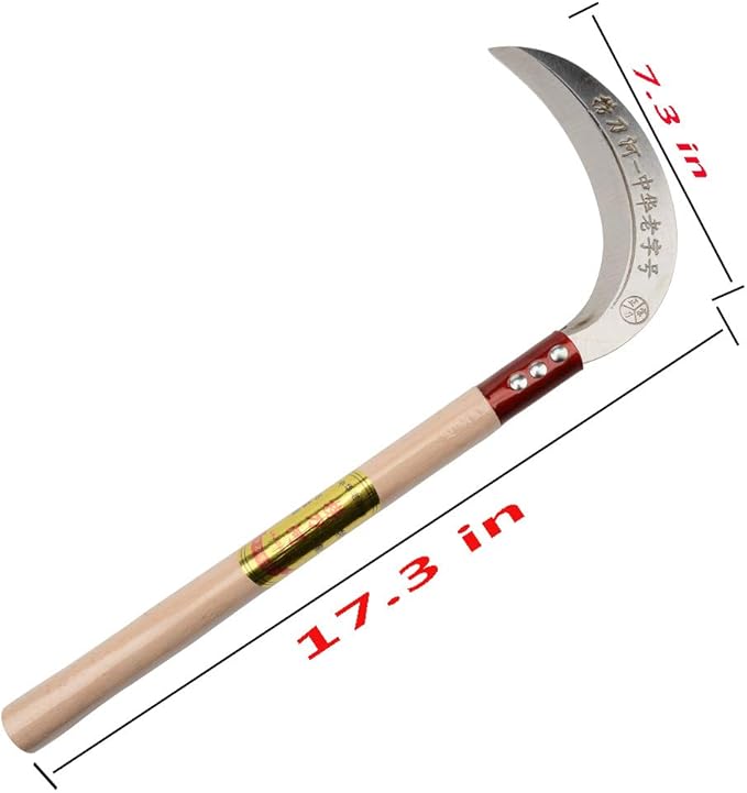 Steel Grass Sickle,Clearing Sickle,Manganese Steel Blade/Hardwood Handle Hand held Sickle Tool - Multipurpose Gardening Weeding Grass Sickle and Farming Portable Safety Sickle