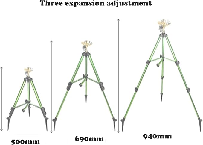 Heavy-Duty Brass Impact Sprinkler on Tripod Base, 360 Degree, 50 Feet Large Area Coverage, Adjustable Water Sprinkler, 3/4 Inch Connector Extension Legs Flip Locks