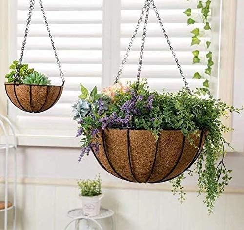 Kingbuy 12" Metal Hanging Basket for Herbs & Flowers – 6" Depth Rust-Resistant Wire with Coconut Liner & Adjustable Chains for Kitchen Window, Balcony & Garden - 2 Pack
