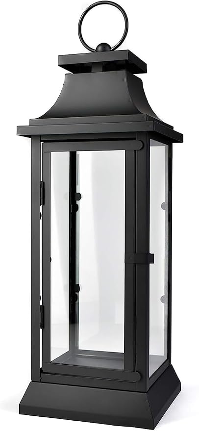 Serene Spaces Living Black Decorative Hurricane Lantern with Clear Glass Panels, Medium Indoor Outdoor Lantern for Porch, Events, Parties & Tabletop Decor, 5" Square & 15" Tall, Pack of 4