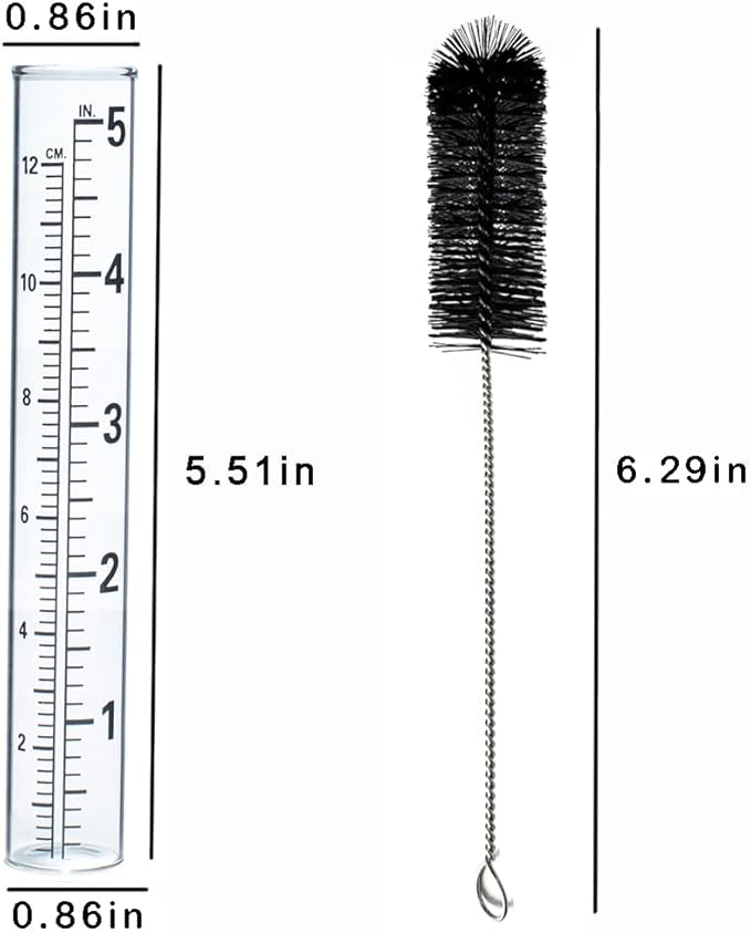 YZDTECH 8 PCS Rain Gauge Glass Replacement Tube Best Rated for Yard Garden Outdoor Lawn, 5 inch with Tube Brush