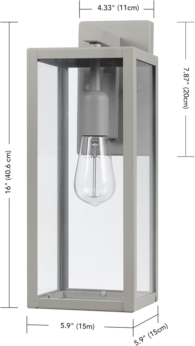 Globe Electric 44838 Bowery 1-Light Outdoor Indoor Wall Sconce, Matte Gray, Clear Glass Shade