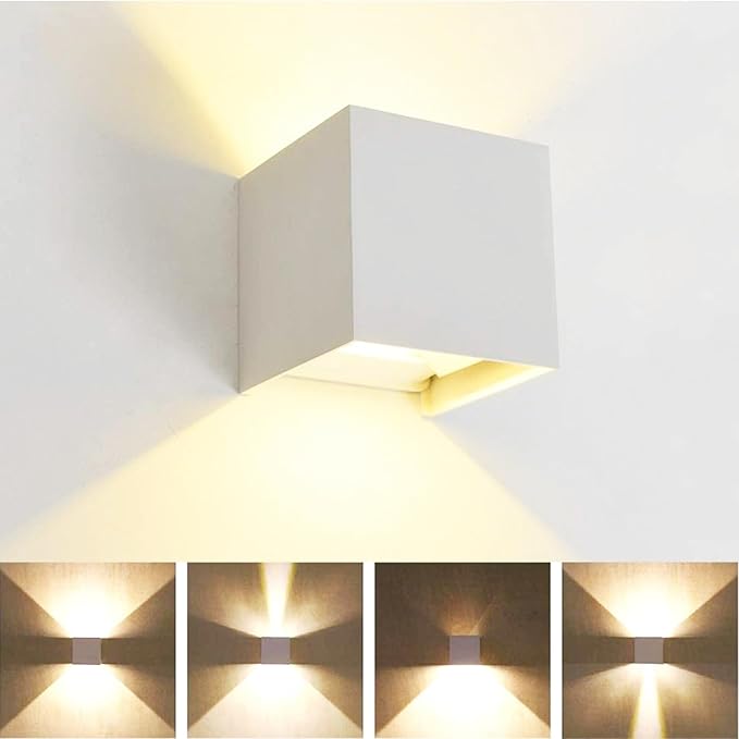 4 PCS LED 12W Outdoor Wall Lights Sconces Exterior/Interior Up and Down Lights IP65 Waterproof Modern Outdoor Lighting Fixtures Square Aluminum Exterior Wall Mount Light White 6500K Cold Lights