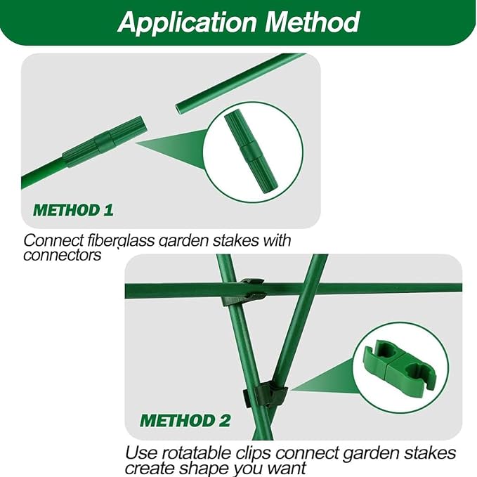 30Sets Garden Stakes Set 120pcs with 14 Inch Plant Sticks and Stake Arms, DIY 4ft 5ft 6ft 7ft 8ft Tomato Stakes, Garden Stakes for Vegetables Tomato Pepper Indoor Outdoor Plants