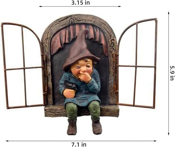 7.1-inch Elf Out The Door Tree Hugger,Fairy Garden Gnome Statue, Hanging Resin Gnome Figurine,Whimsical Tree Sculpture,Garden Peeker Statue,Ideal Patio Yard Lawn Porch Decoration