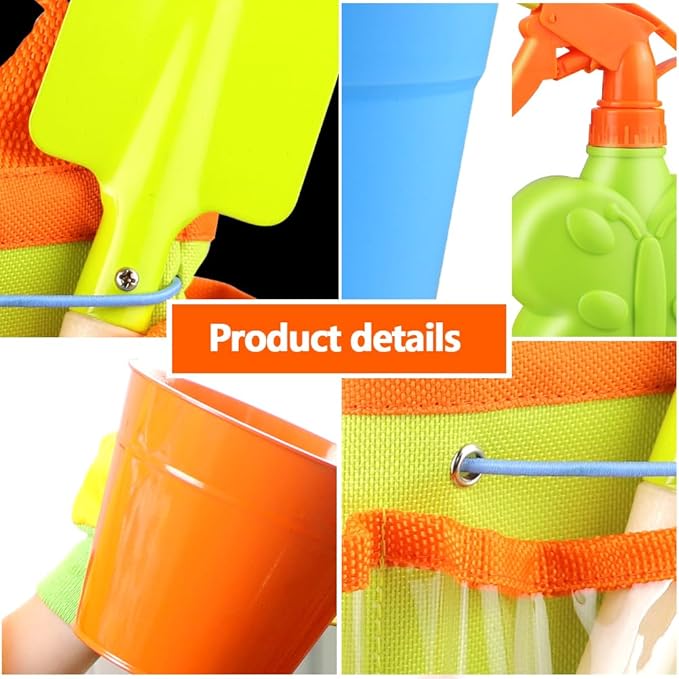 Kids Gardening Tools Kit Children Garden Toy Includes Tote Bag, Spade, Watering Bucket, Spray Bottle, Flower Pot, Apron, Rake, Plant Marker, Fork, Rake and Gloves