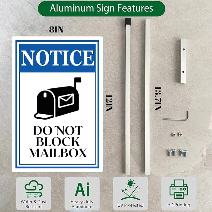 Notice Do Not Block Mailbox Yard Sign With Stakes No Parking in Front of Mail Box Do Not Park Postbox Rustproof Reflective Aluminum Courtyard Signs 8x12 IN