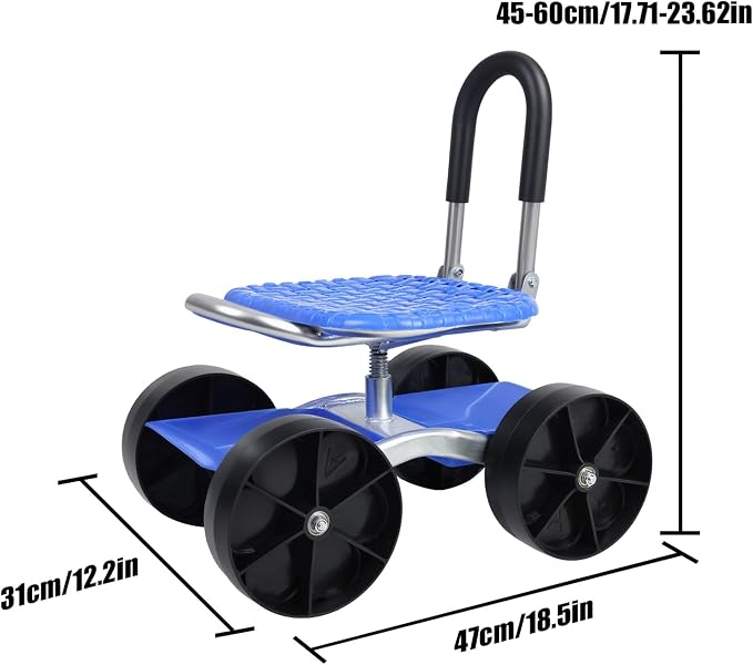 Garden Cart Rolling Workseat with Wheels,Rolling Garden Stool - Foldable Gardens Seat & Tool Cart with Adjustable Backrest Mobile Gardens Kneeler Seat for Elderly Field Work Planting B