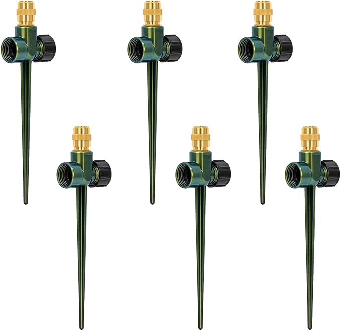 RESTMO 6 Pack Heavy-Duty Full-Metal Lawn Sprinkler for Yard with Durable Brass Nozzle, Premium Spike Base, 360° Large Area Coverage Lawn Sprinkler for Patio and Garden Irrigation