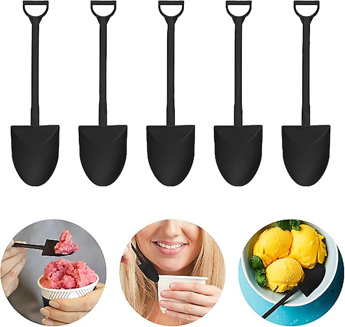 60 Pcs Mini Shovel Spoons Plastic Disposable Dessert Tasters for Ice Cream Cake Pudding Cups Potting Soil Party Appetizer Tasting Spoons Supplies Black