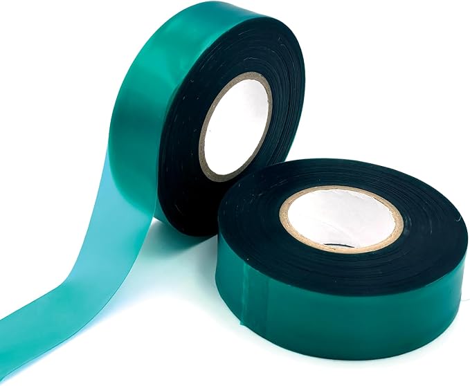 2 Rolls Stretch Tie Tape Garden Tie Tape Thick Plant Ribbon Garden Green Vinyl Stake for Indoor Outdoor Patio Plant Use, 1 Inch Wide by 150 Feet Long