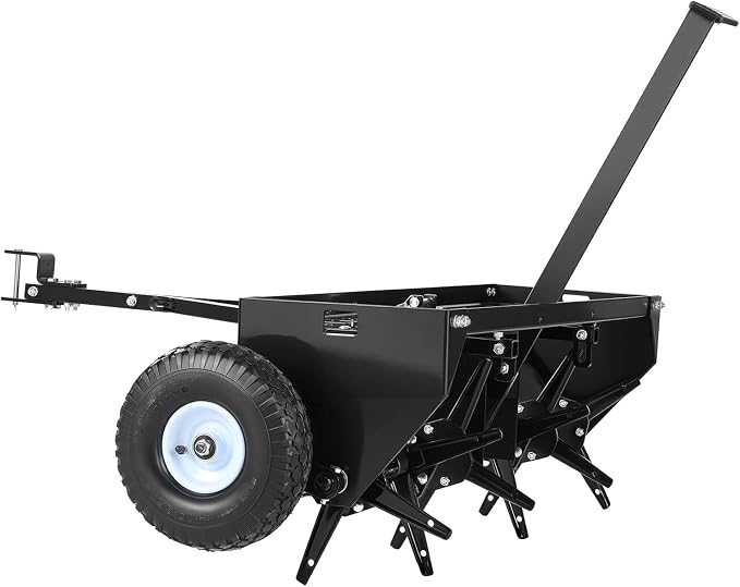 VEVOR Tow Behind Plug Aerator, 40 in Lawn Core Aerator Tool Universal Hitch, 120lbs Weight Capacity, Heavy Duty & Rust-Resistant, Pull Behind Spike Aerators with Tray for Farmland & Garden Tractors