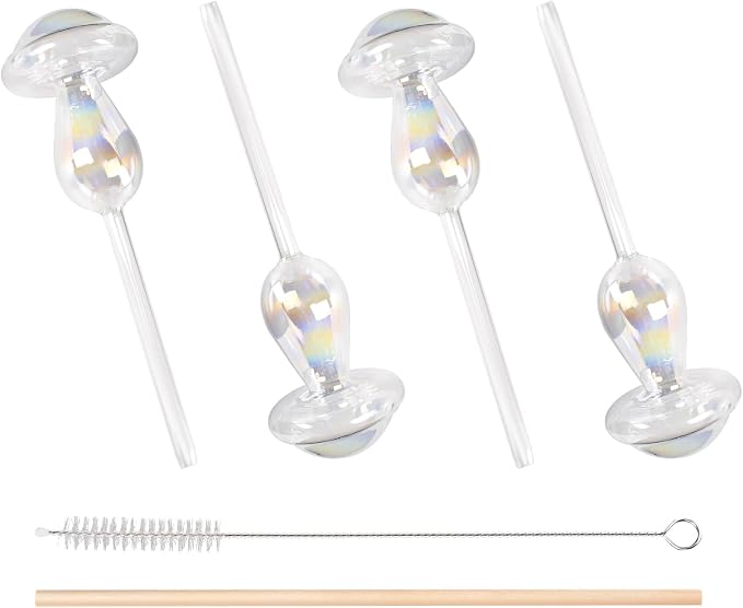 Plant Watering Globes- 4Pcs Iridescent Rainbow Glass Water Bulbs Mushroom Self Watering Spikes Planter Insert Automatic Plant Watering Bulbs Devices for Indoor and Outdoor Plants