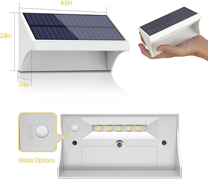 NIORSUN Outdoor Fence Lights, 16 Pack Waterproof LED Solar Fence Lights with 1500mAh Battery, Warm White/Cool White/RGB, Easy-to-Install Wall Light for Deck, Patio, Railing, Stairs, Backyard – White