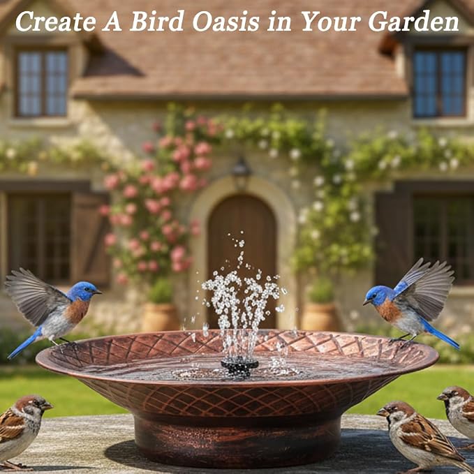 Bird Bath for Outside, 12.6" Solar Powered Bird Bath with Fountain, Metal Bird Bath Bowl, Outdoor Patio Lawn Decor (Bronze)