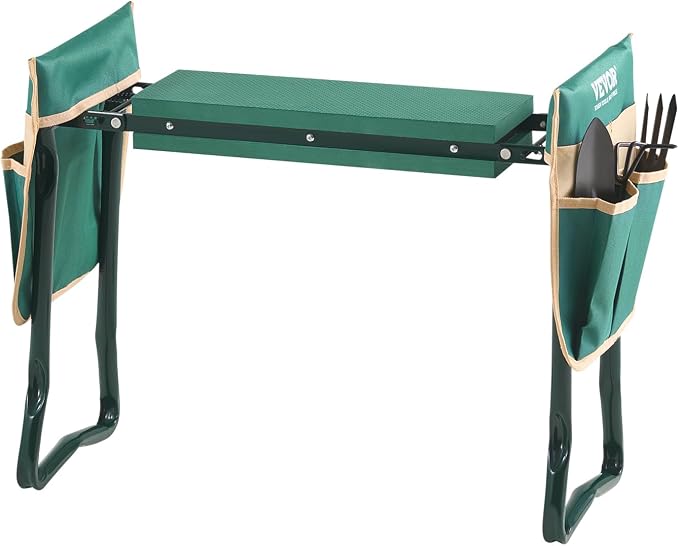 VEVOR Garden Kneeler and Seat Heavy Duty, Portable Garden Stool with 6'' EVA Kneeling Pad and 2 Tool Bags, Folding Garden Bench to Relieve Knee & Back Pain, Great Gifts for Seniors, Family Gardeners