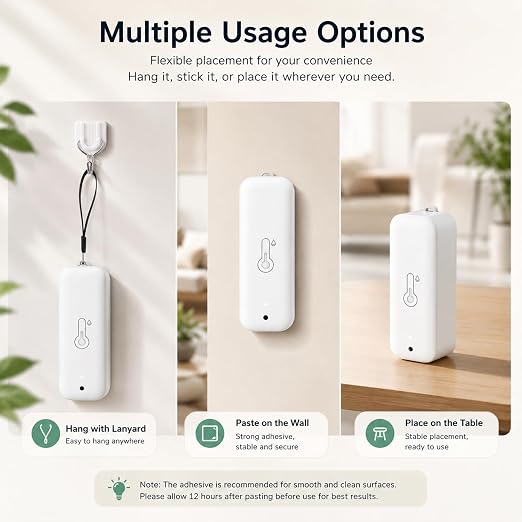 WiFi Hygrometer Thermometer Sensor: Wireless Smart Temperature Humidity Monitor with App Notification Alert, Data Storage Export, Calibration Function, Compatible with Alexa (White-1PCS)