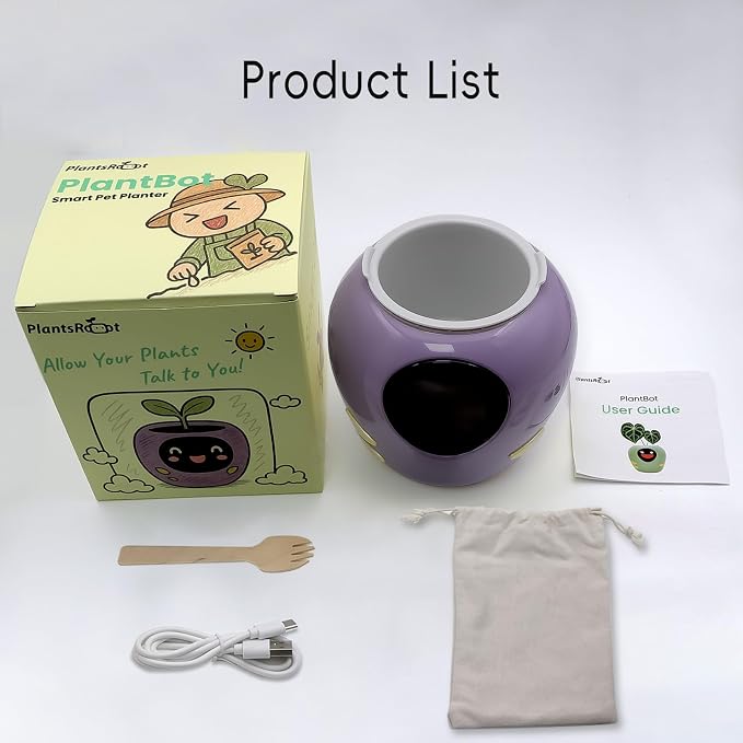 Smart Plant Pot with Expression, AI Intelligent Flower Pot for Indoor Decoration, Smart Garden Pot with Water/Light/Temperature Sensors, Ivy AI Planter (Purple(Big))