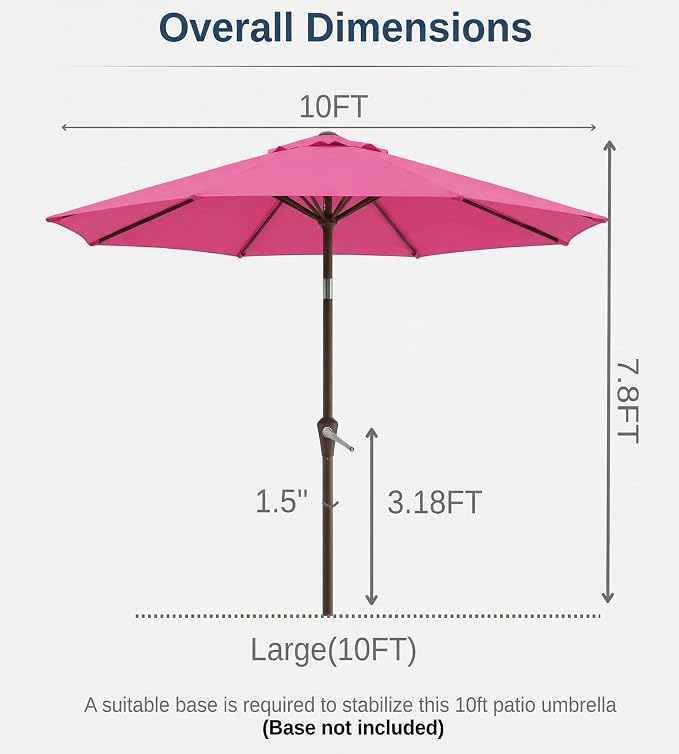 10FT Patio Umbrella, Outdoor Umbrella with Push Button Tilt and Crank, 8 Sturdy Ribs, UV Protection & Waterproof Market Umbrella for Pool, Backyard, Beach,Deck