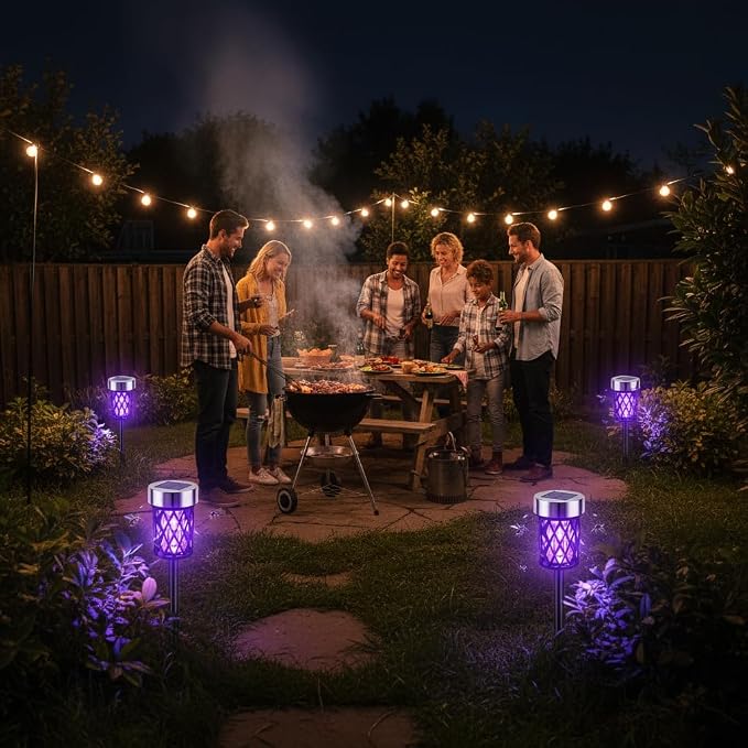 4 Pack Solar Bug Zapper Outdoor Waterproof Mosquito Repellent Outdoor Patio Mosquito Trap & Killer for Moths, Gnats, Flies, Small Flying Insect, Solar Powered Fly Zapper for Garden, Patio, Backyard