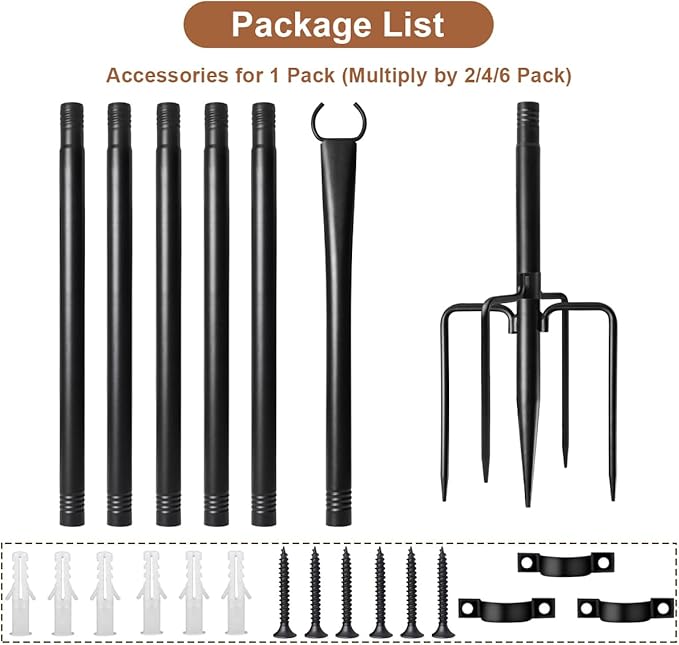 6 Pack String Light Poles for Outside, Upgraded Heavy-Duty Metal Poles for Outdoor String Lights with Fork, Adjustable Lighting Hanging Accessories for Patio Decor Pergola Backyard Garden Decorations