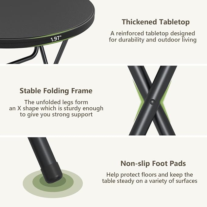 Folding Table, 32 Inch Foldable Cocktail Bar, High Top Round Folding Tables No Assembly, Portable Bistro & Commercial Furniture for Wedding, Banquet, Party, Indoor Outdoor Use