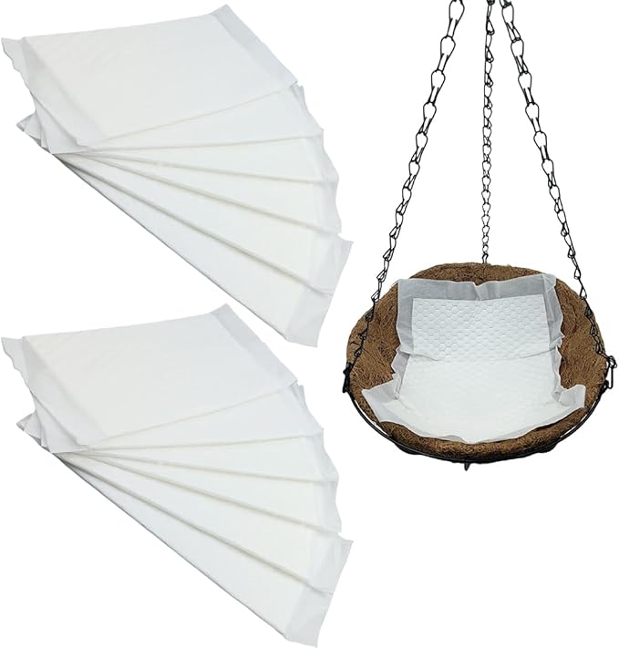 12Pack Self Watering Liners for Hanging Plants Basket,10 X 14” Plant Basket Insert Watering Devices Coconut Liner Auto Watering Mat for Outdoor Window Box Pot (12, White)