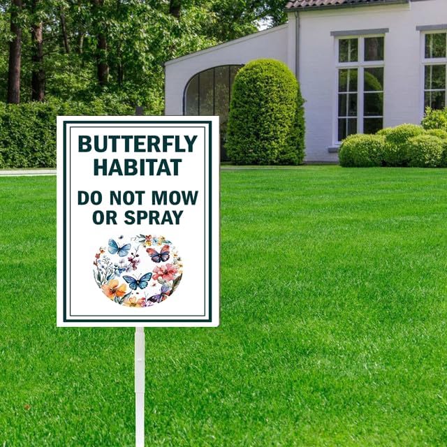 Butterfly habitat Yard Sign With Stake Do Not Mow do not spray Reflective Aluminum Yard Signs Rust Free pollinator habitat Garden Signs (8x12 IN)