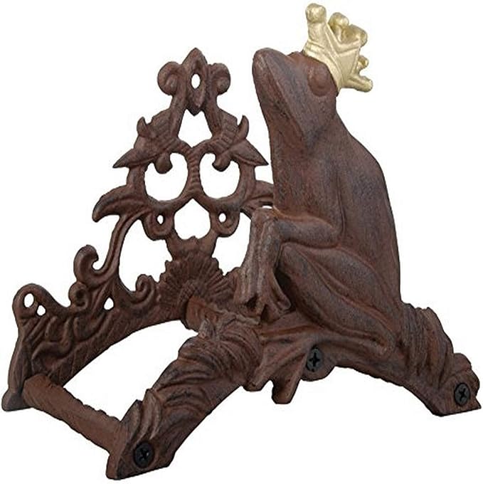 Esschert Design TG51 Frog Prince Garden Hose Holder, Antique Brown with Gold Crown